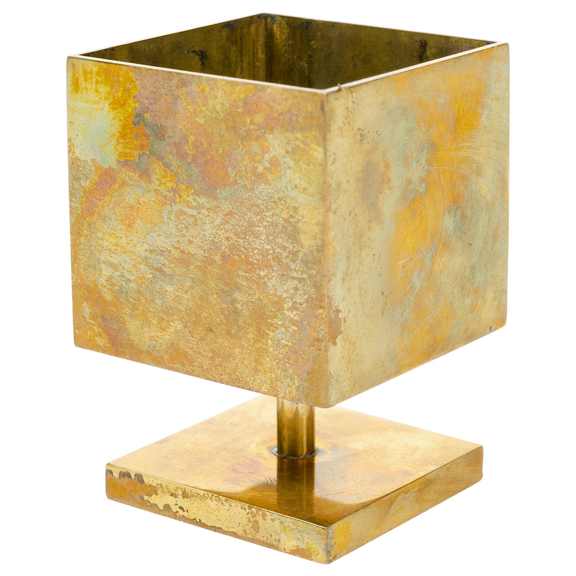 Square Brass Candleholder For Sale