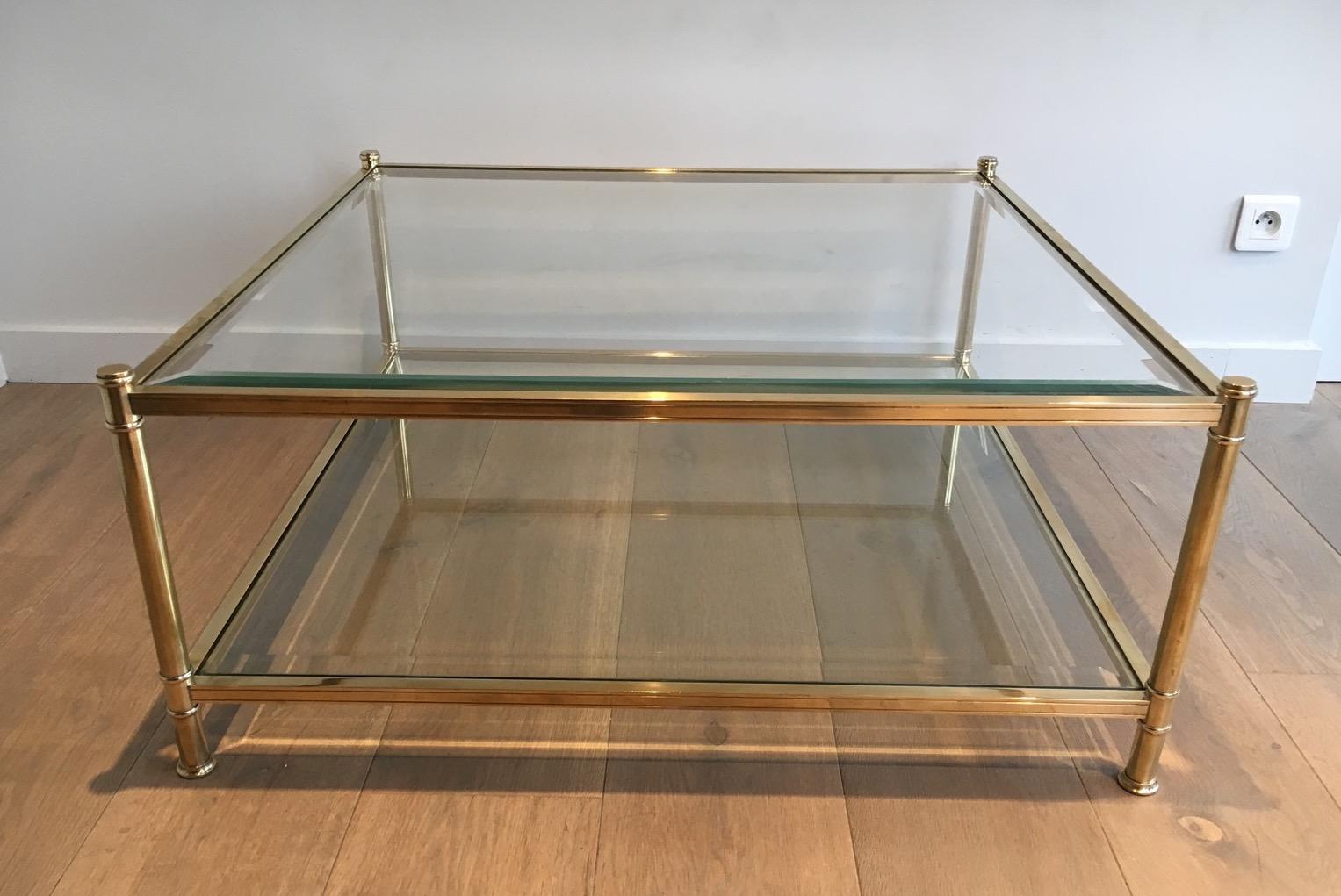 Mid-Century Modern Square Brass Coffee Table, French, circa 1970