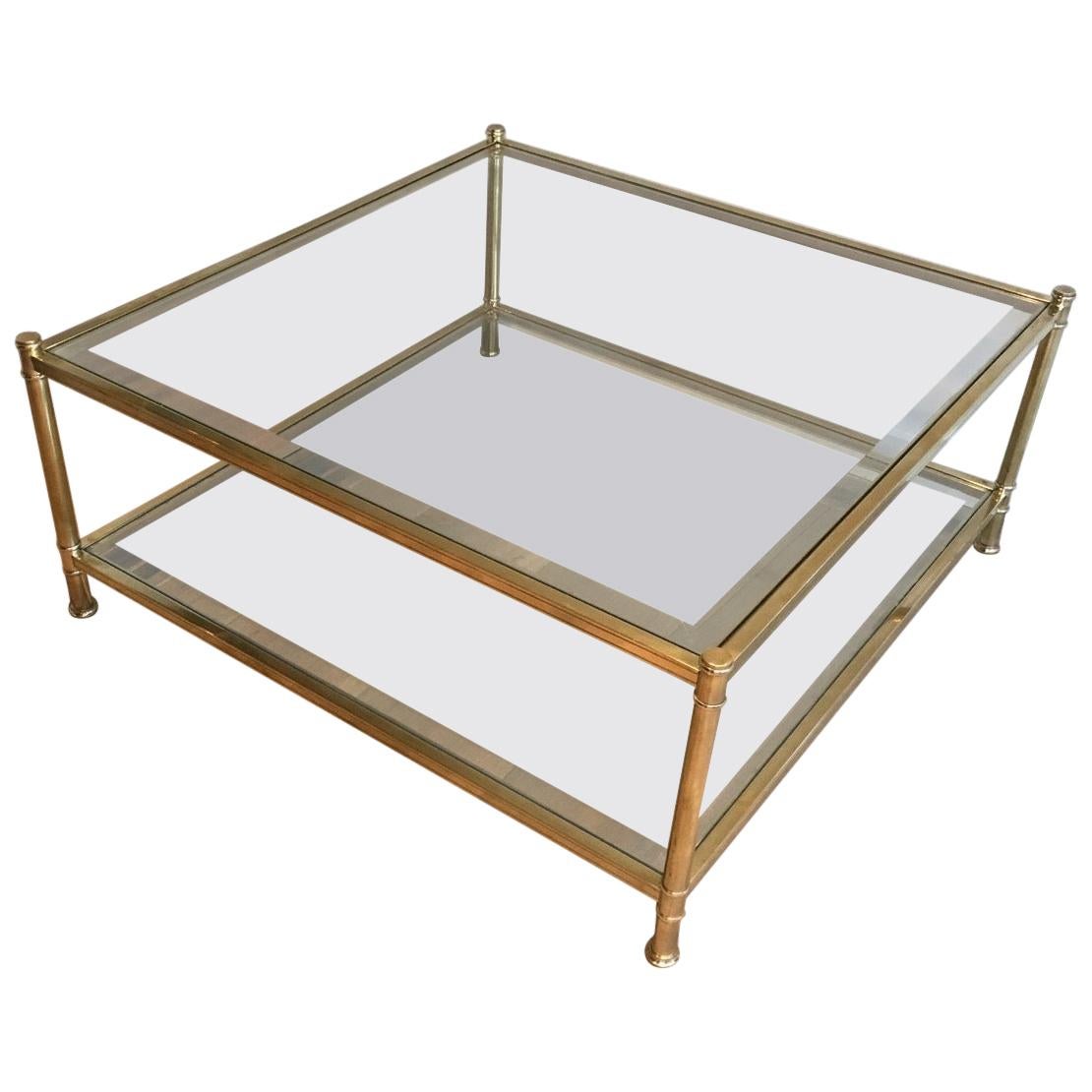 Square Brass Coffee Table, French, circa 1970
