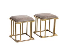 Square Brass Faux Bamboo Ottomans, pair