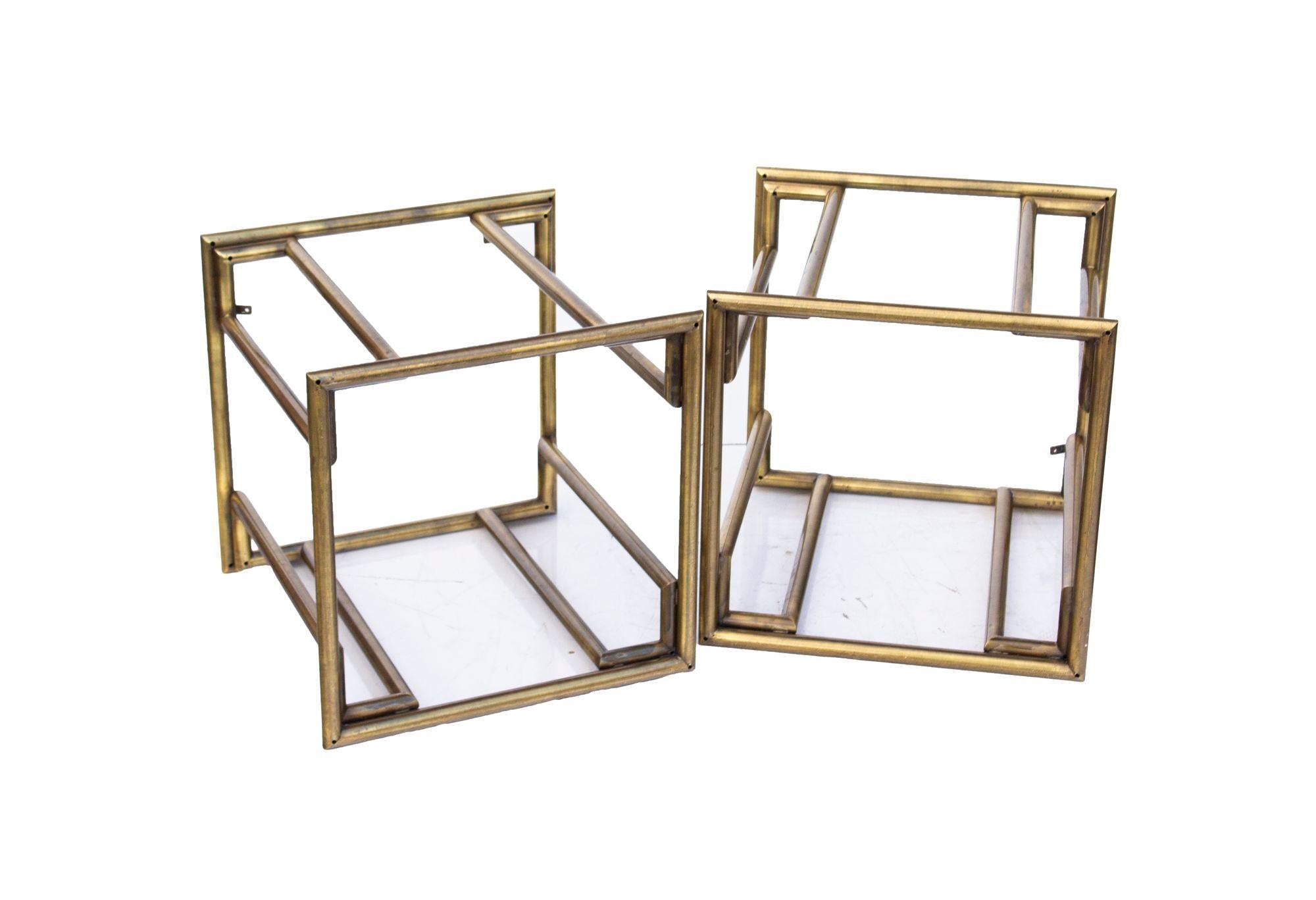 Square Brass Faux Bamboo Ottomans, pair For Sale 2