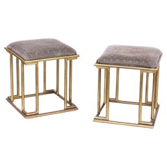 Square Brass Faux Bamboo Ottomans, pair