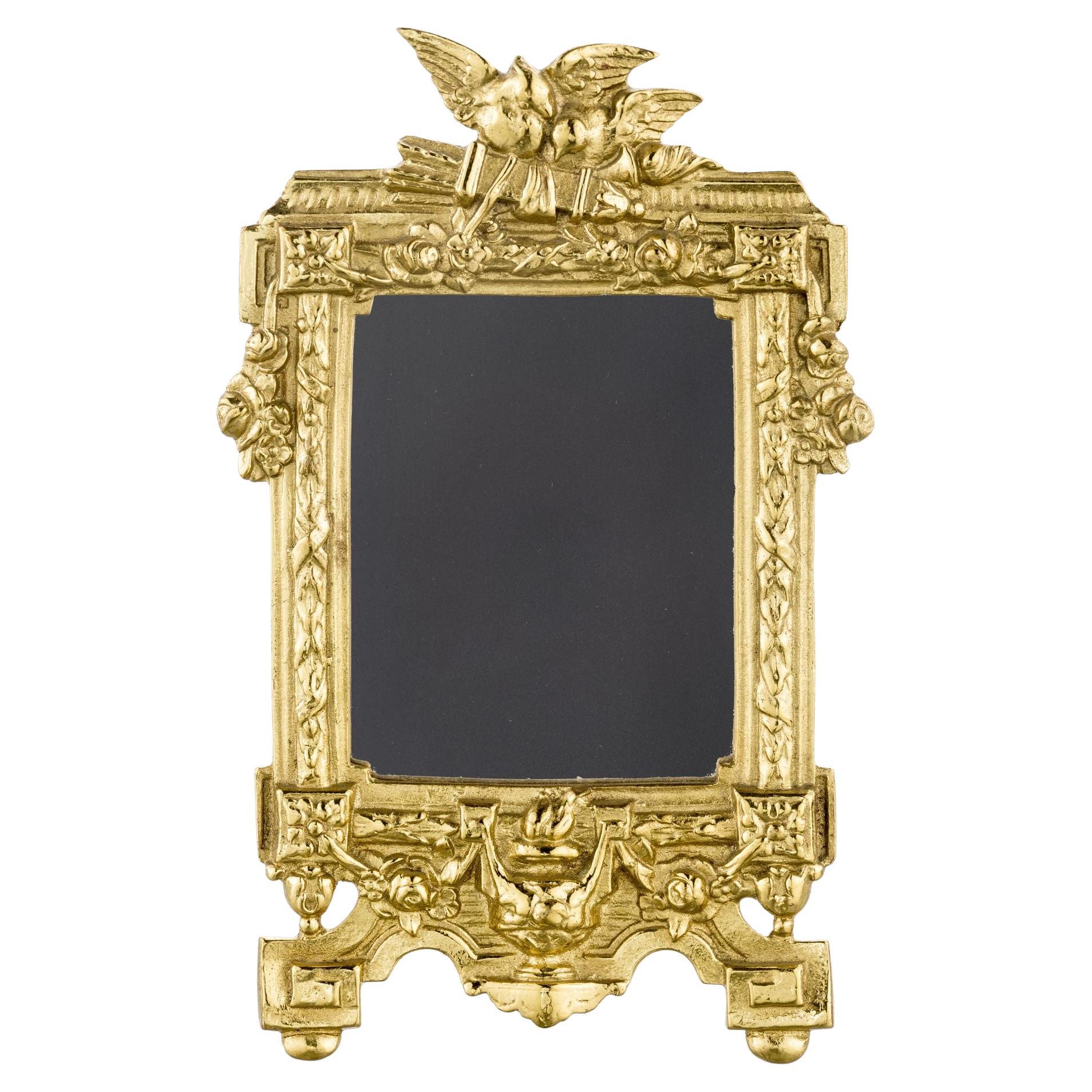 Sissi square brass frame with garland and doves For Sale