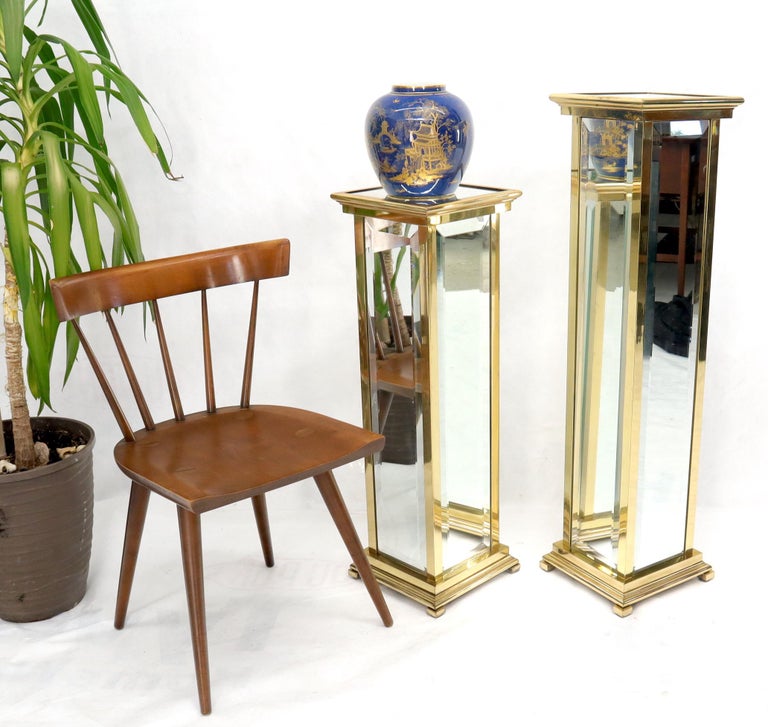 Square Brass and Mirror Panels Pedestals Stands For Sale at 1stDibs