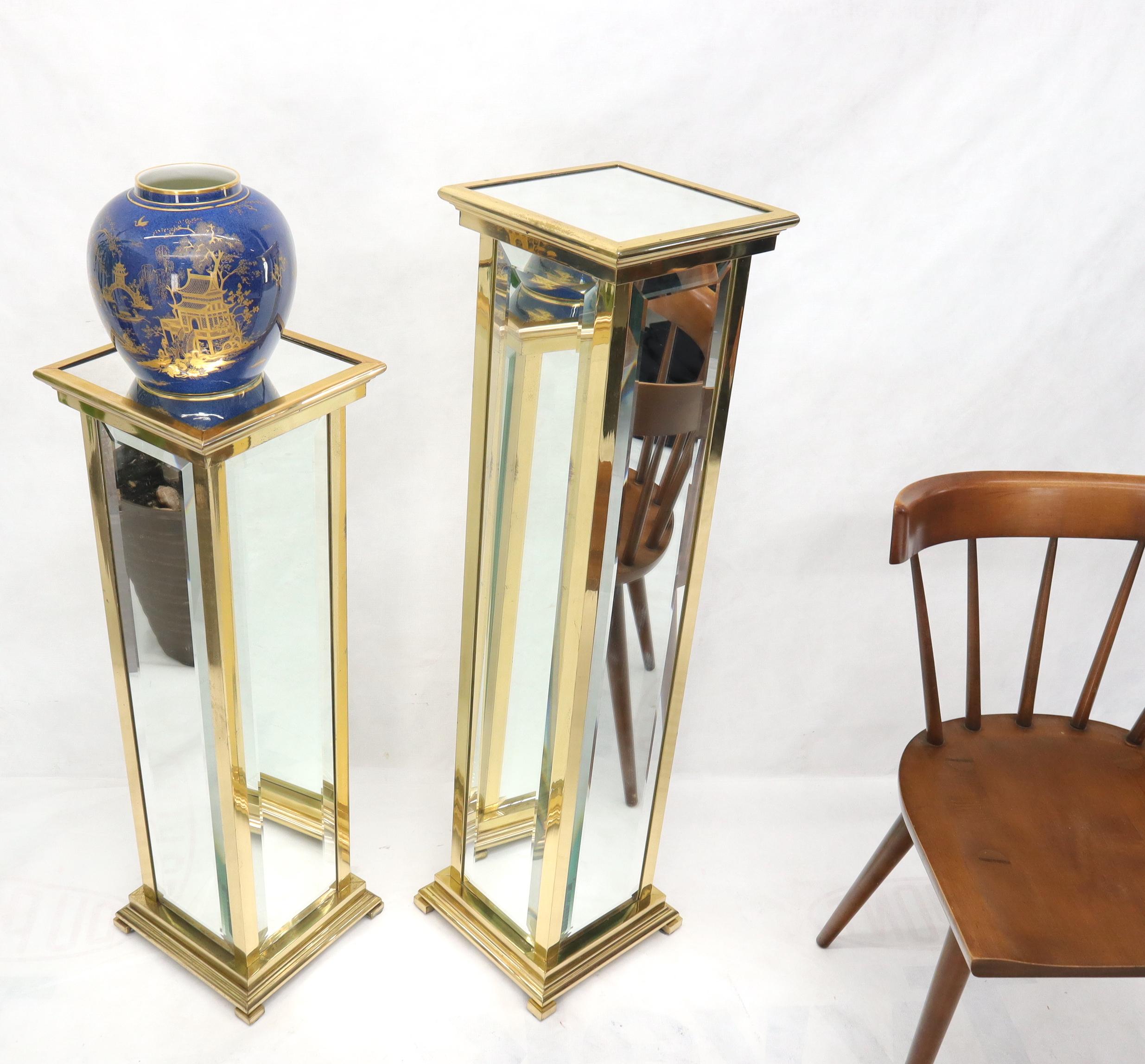 Mid-Century Modern Square Brass and Mirror Panels Pedestals Stands For Sale