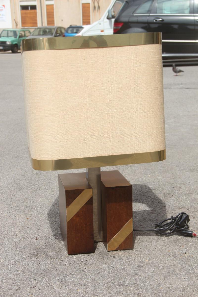 Square Brass Table Lamp in Fabric Dome and Gilt Metal, Italian Design, 1970 For Sale 2