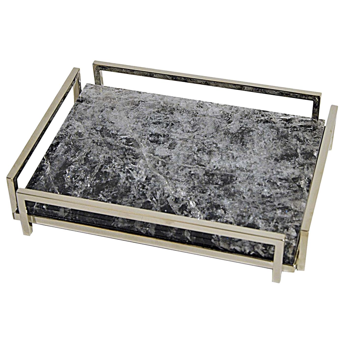 Brass Tray in Light Blue Quartz For Sale at 1stDibs