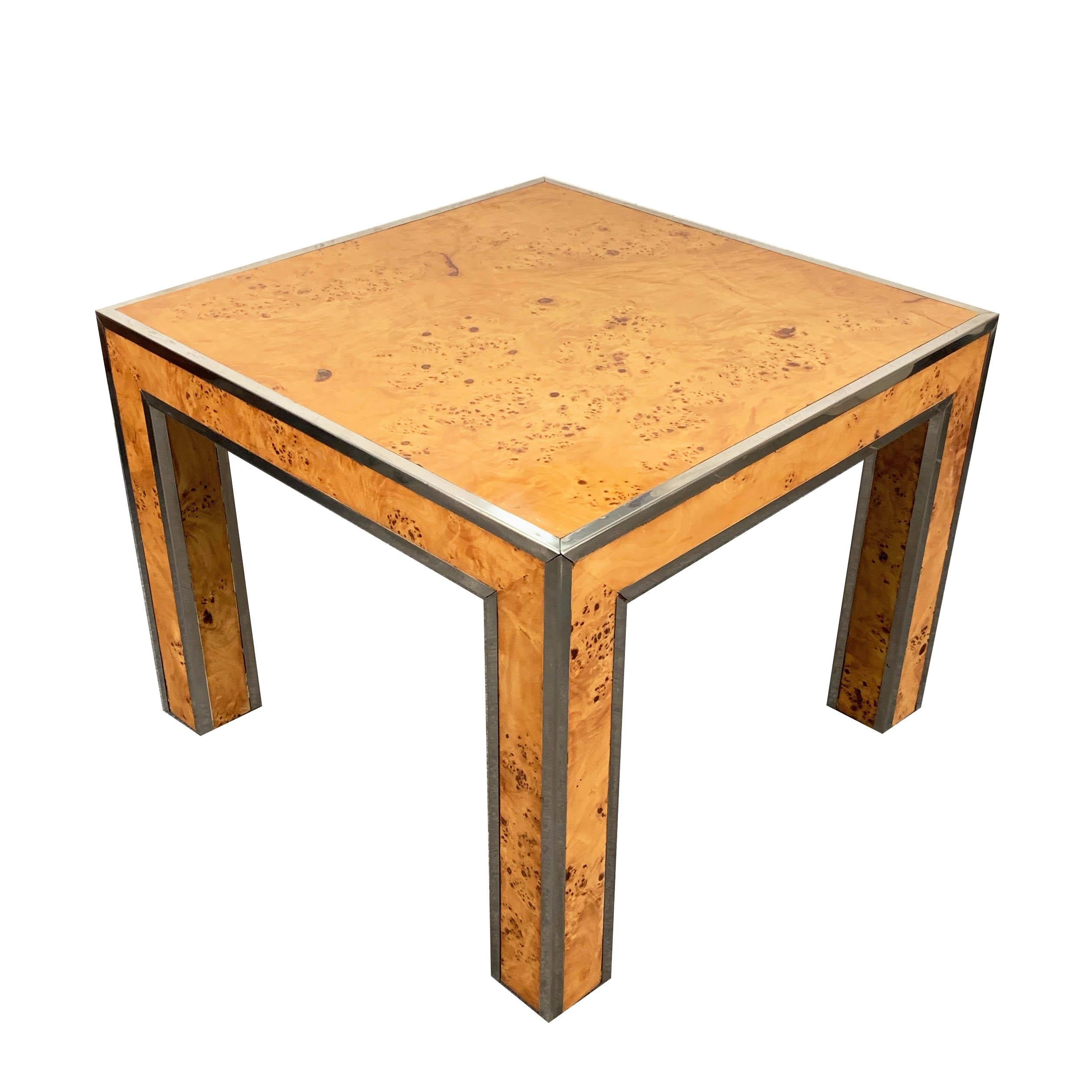 Square Briarwood and Metal Italian Coffee Table in Willy Rizzo Style, 1970s In Good Condition For Sale In Roma, IT