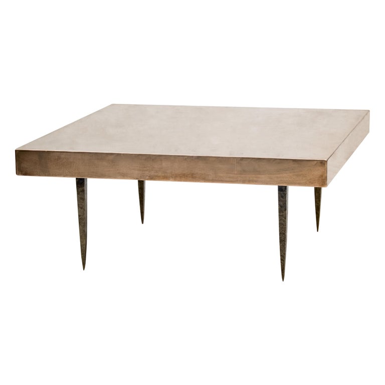 Square Bronze Coffee Table With Tapered, Tapered Steel Coffee Table Legs