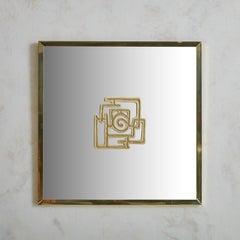 Square Bronze Frame Medallion Mirror Attributed to Luciano Frigerio, Italy 1970s