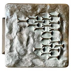 Square Bronze Push-Pull Door Handle with Raised Abstract Design