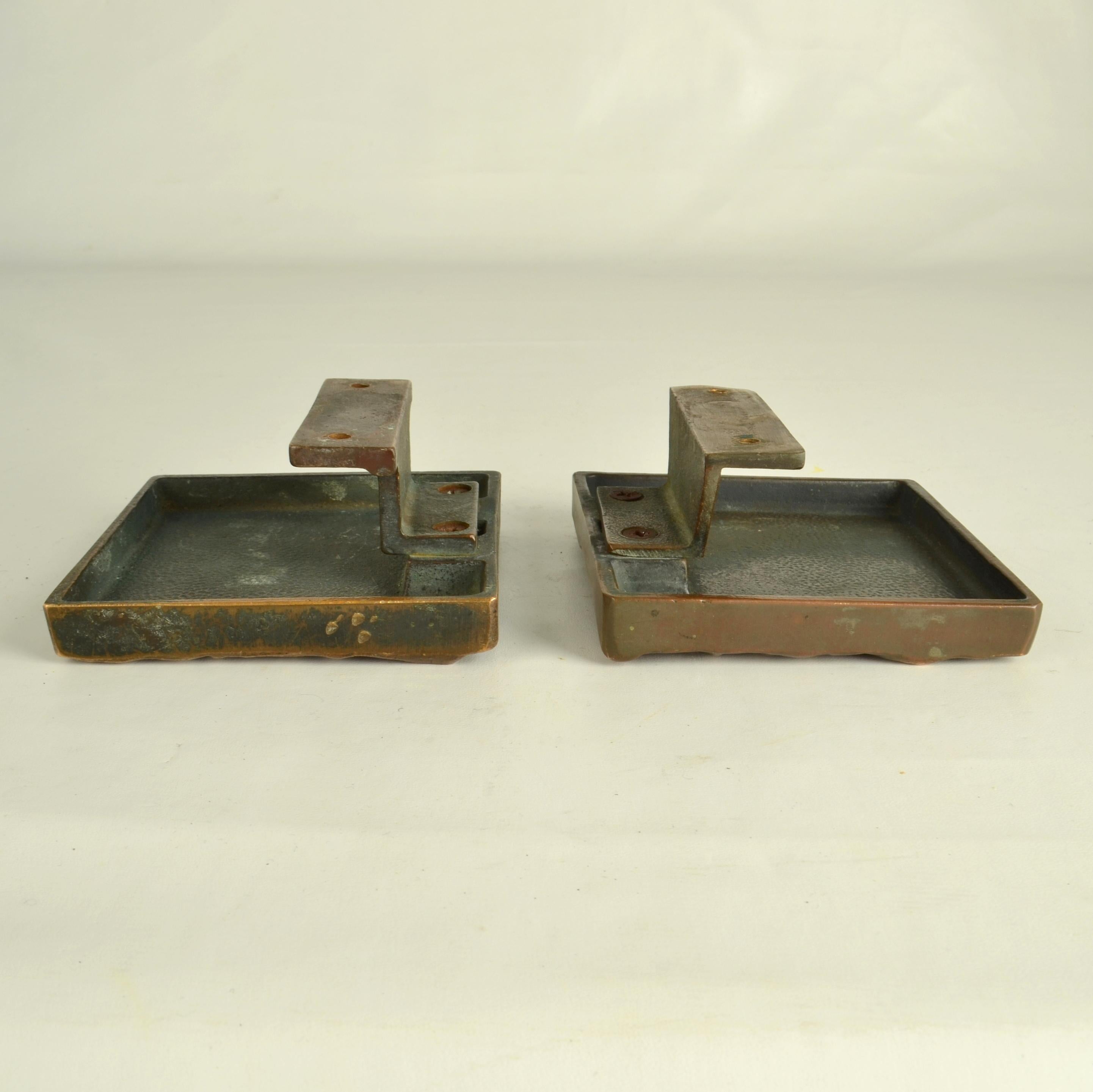 Square Bronze Push Pull Door Handles pair with Subtle Relief For Sale 5