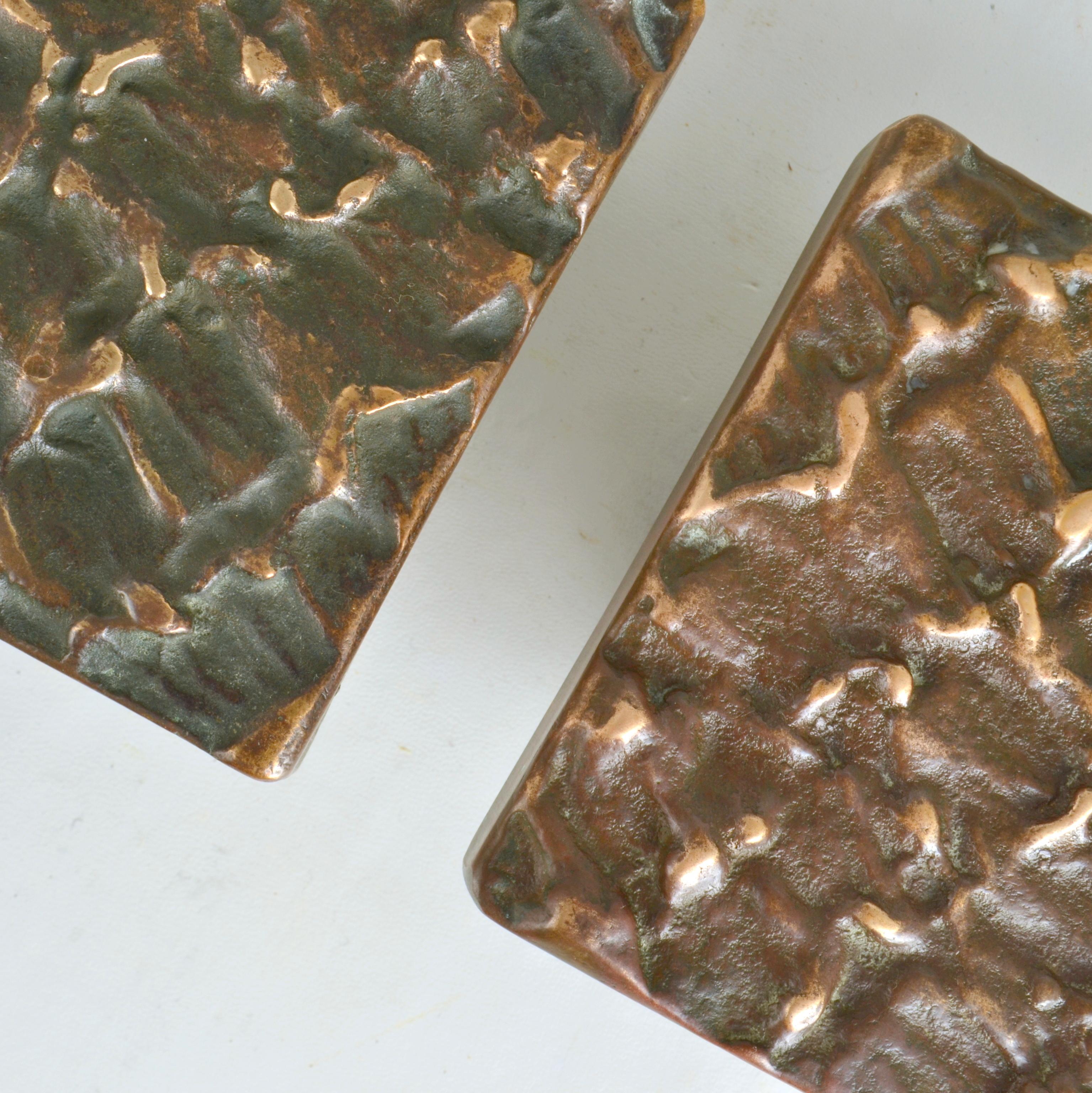 Square Bronze Push Pull Door Handles pair with Subtle Relief For Sale 6