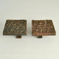 Square Bronze Push Pull Door Handles pair with Subtle Relief