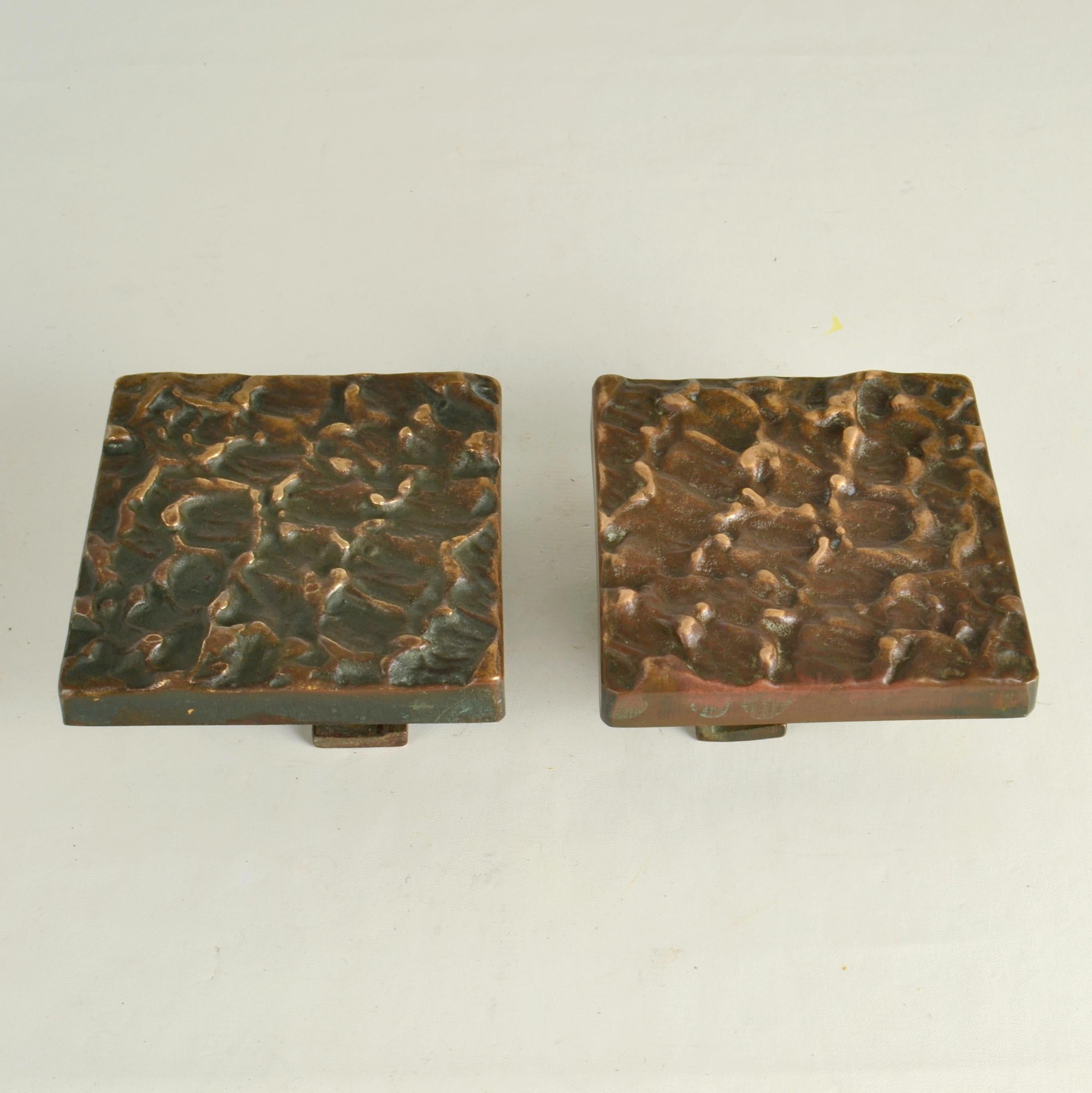 Brutalist Square Bronze Push Pull Door Handles pair with Subtle Relief For Sale