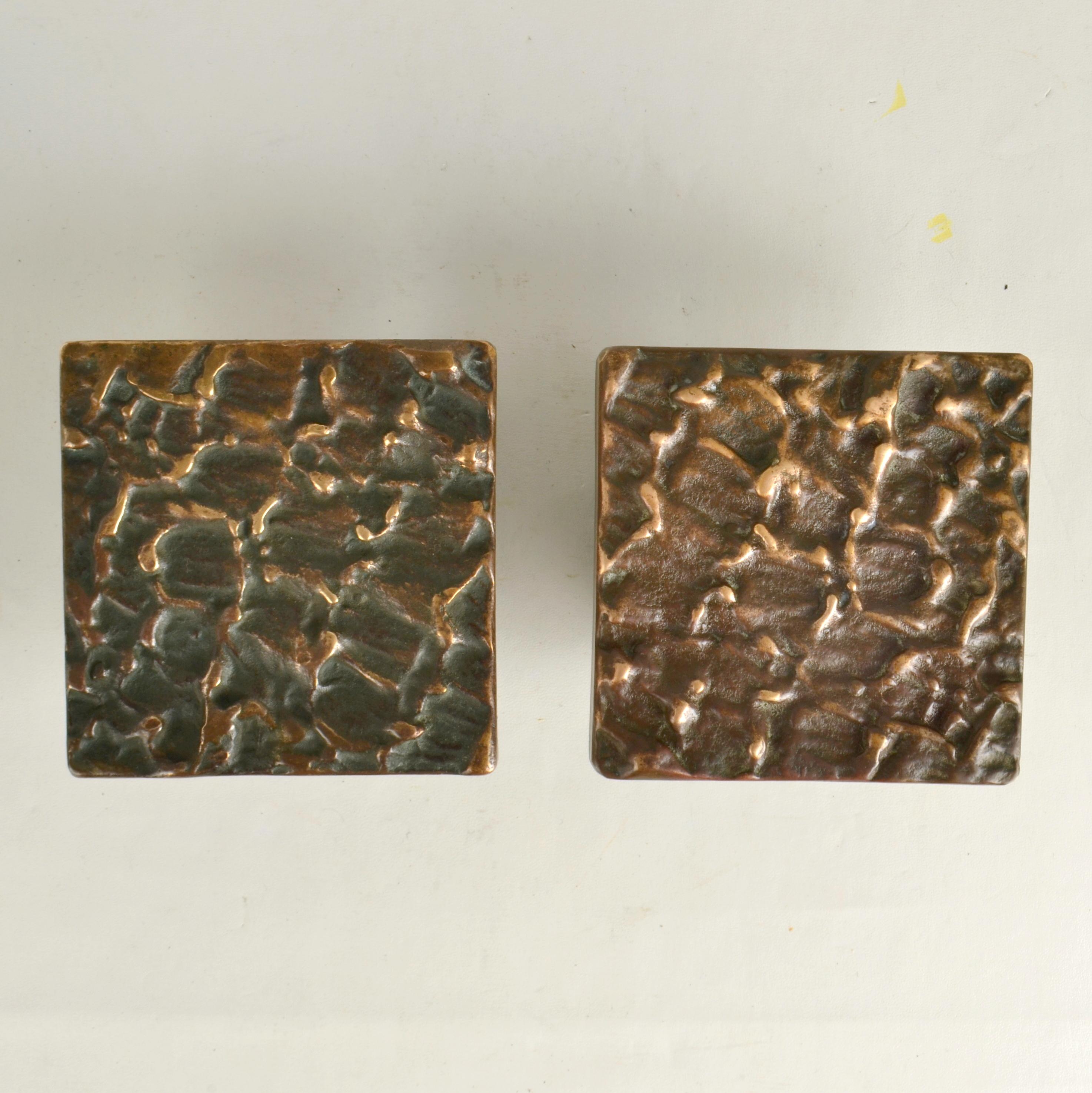 European Square Bronze Push Pull Door Handles pair with Subtle Relief For Sale