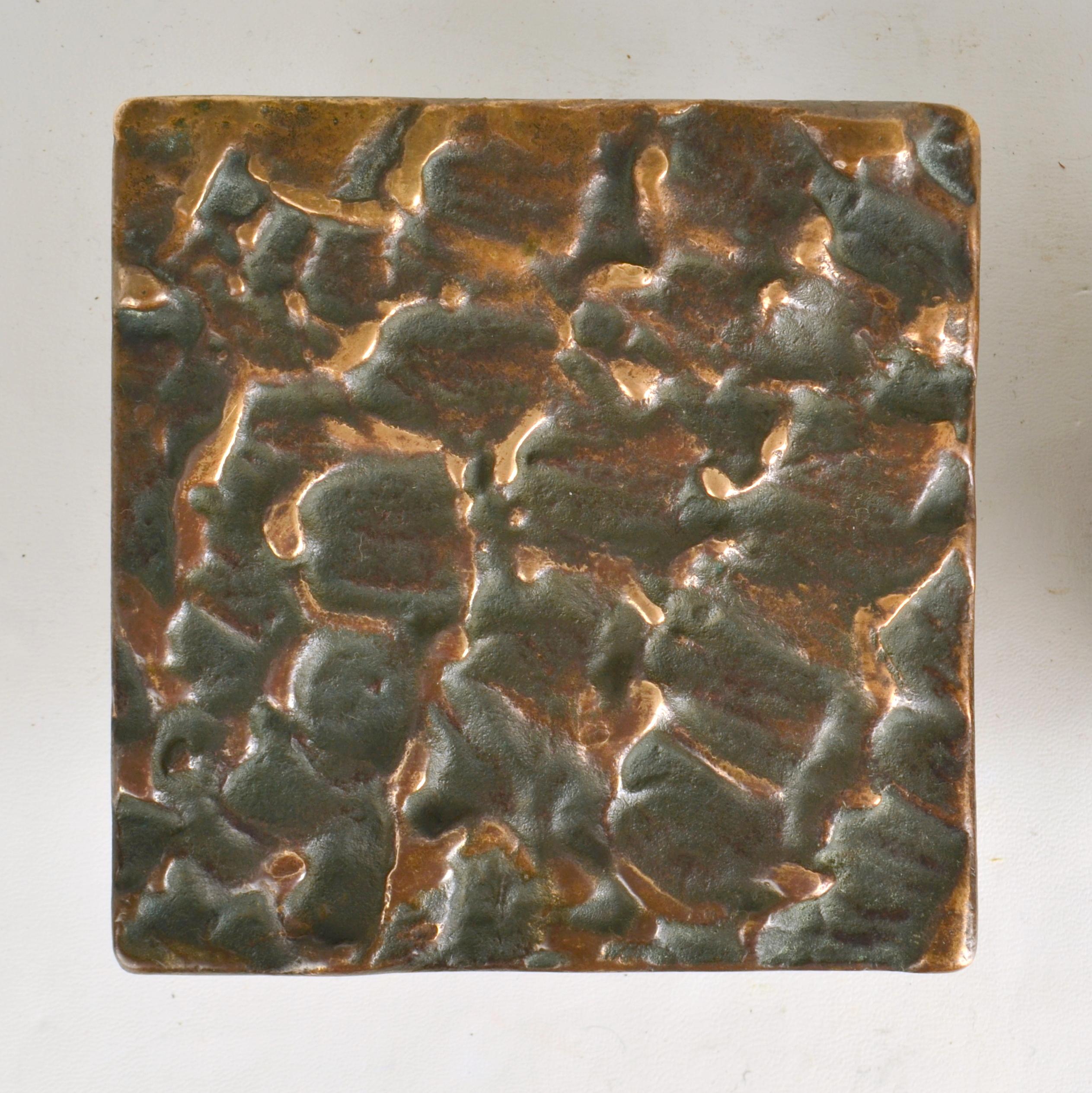 Cast Square Bronze Push Pull Door Handles pair with Subtle Relief For Sale