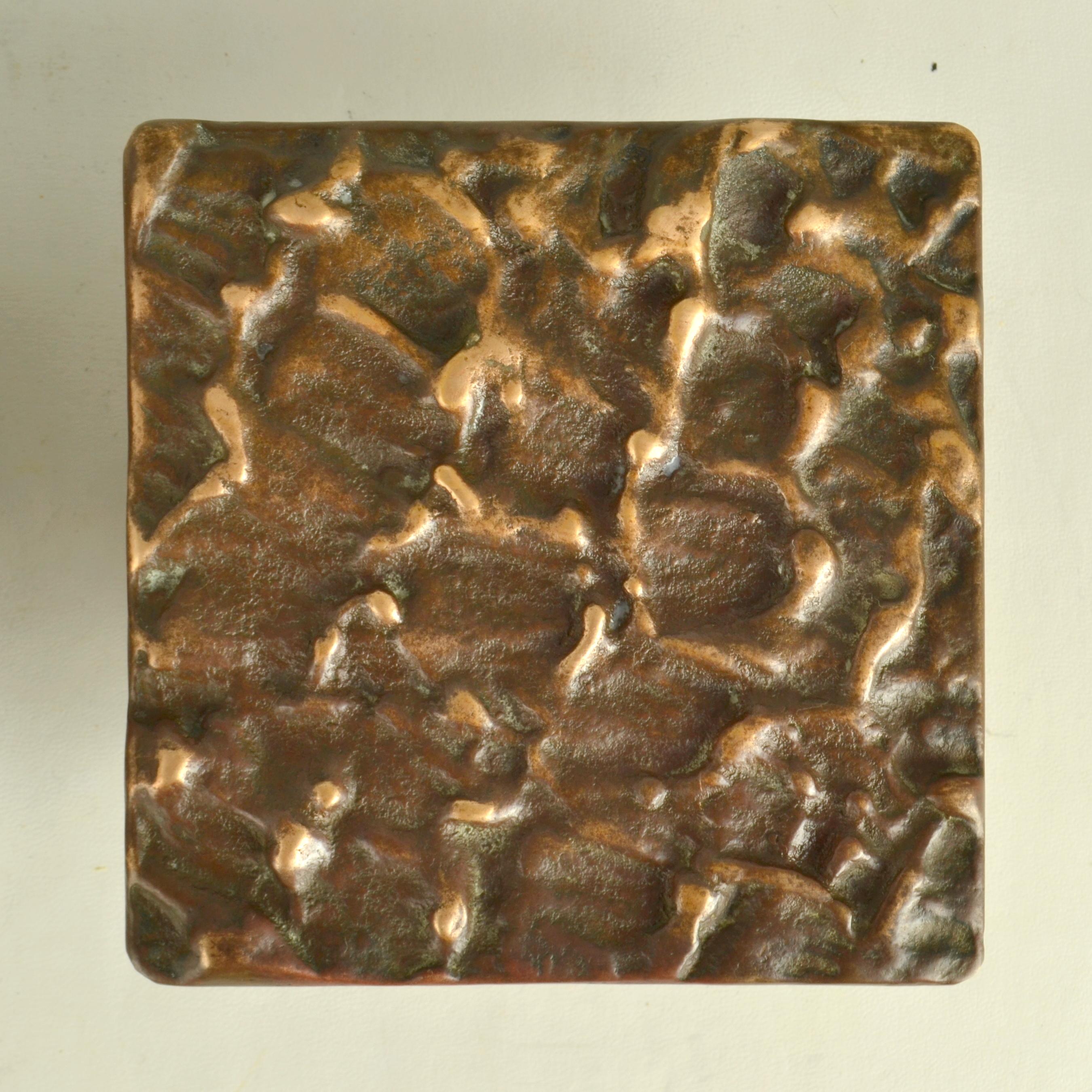Late 20th Century Square Bronze Push Pull Door Handles pair with Subtle Relief For Sale