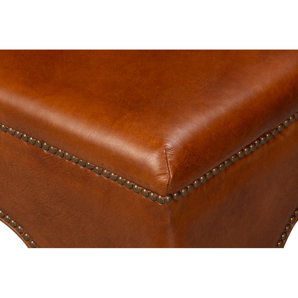 Pouf quadrato in pelle marrone in vendita 5