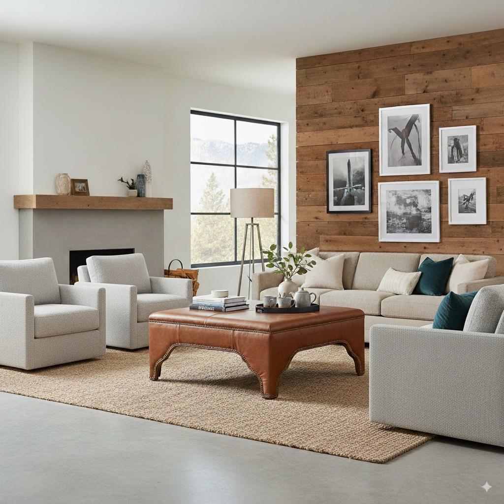 Upholstered in rich and bold Havana brown leather, it features a smooth, paneled top that doubles as a stylish coffee table or extra seating. Its classic scalloped apron adds an element of sophisticated charm, while the nailhead trim enhances its
