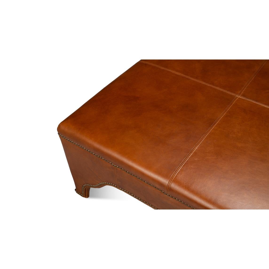 Pouf quadrato in pelle marrone In condizioni Nuovo in vendita a Westwood, NJ