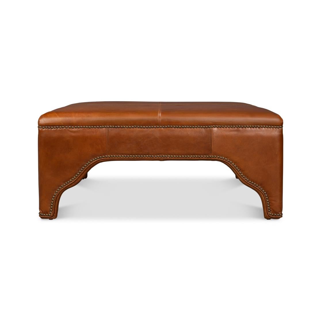 Pouf quadrato in pelle marrone in vendita 1