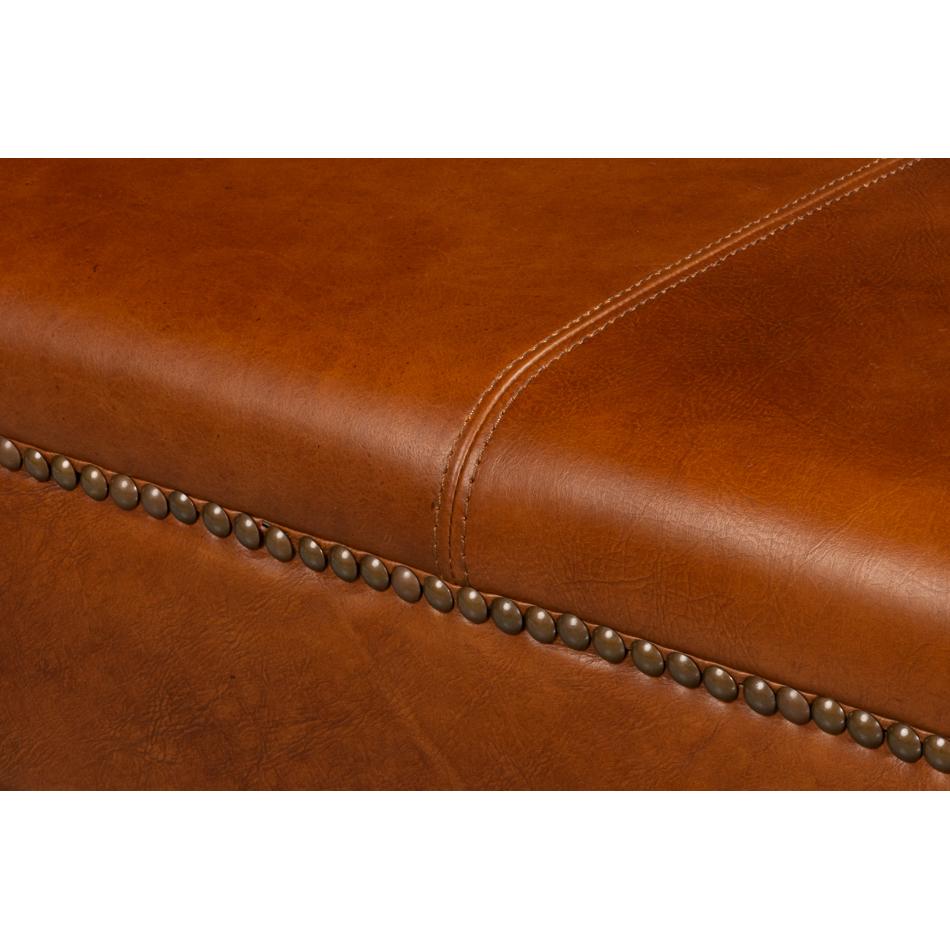 Pouf quadrato in pelle marrone in vendita 2