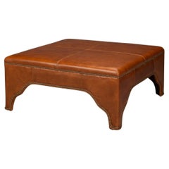 Square Brown Leather Cocktail Ottoman