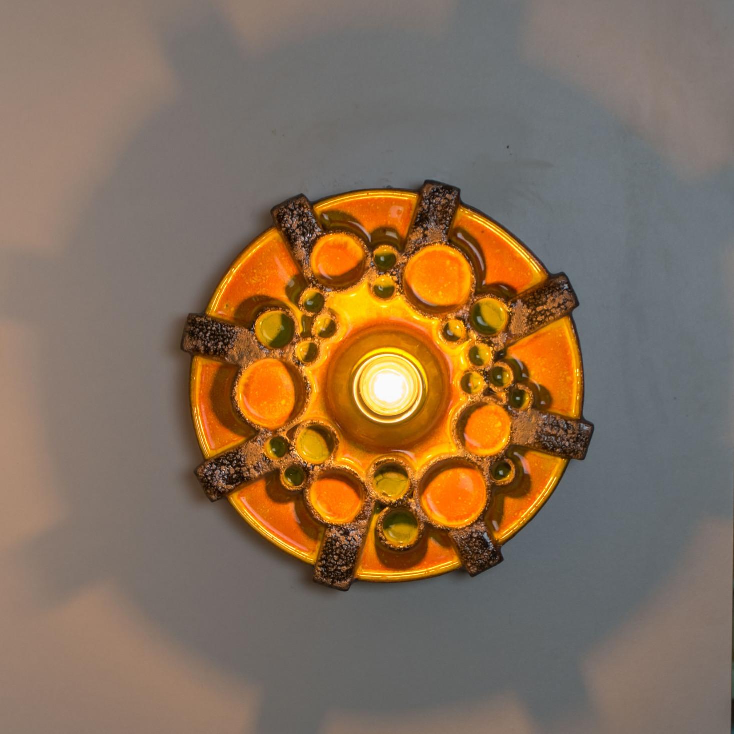Square Brown Orange Green Ceramic Wall Light, Denmark, 1970 For Sale 3