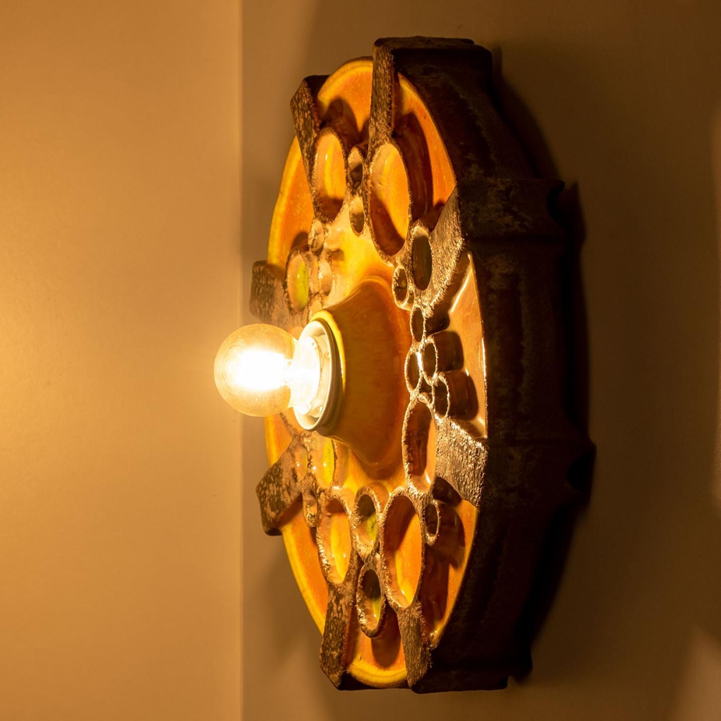 Square Brown Orange Green Ceramic Wall Light, Denmark, 1970 For Sale 3