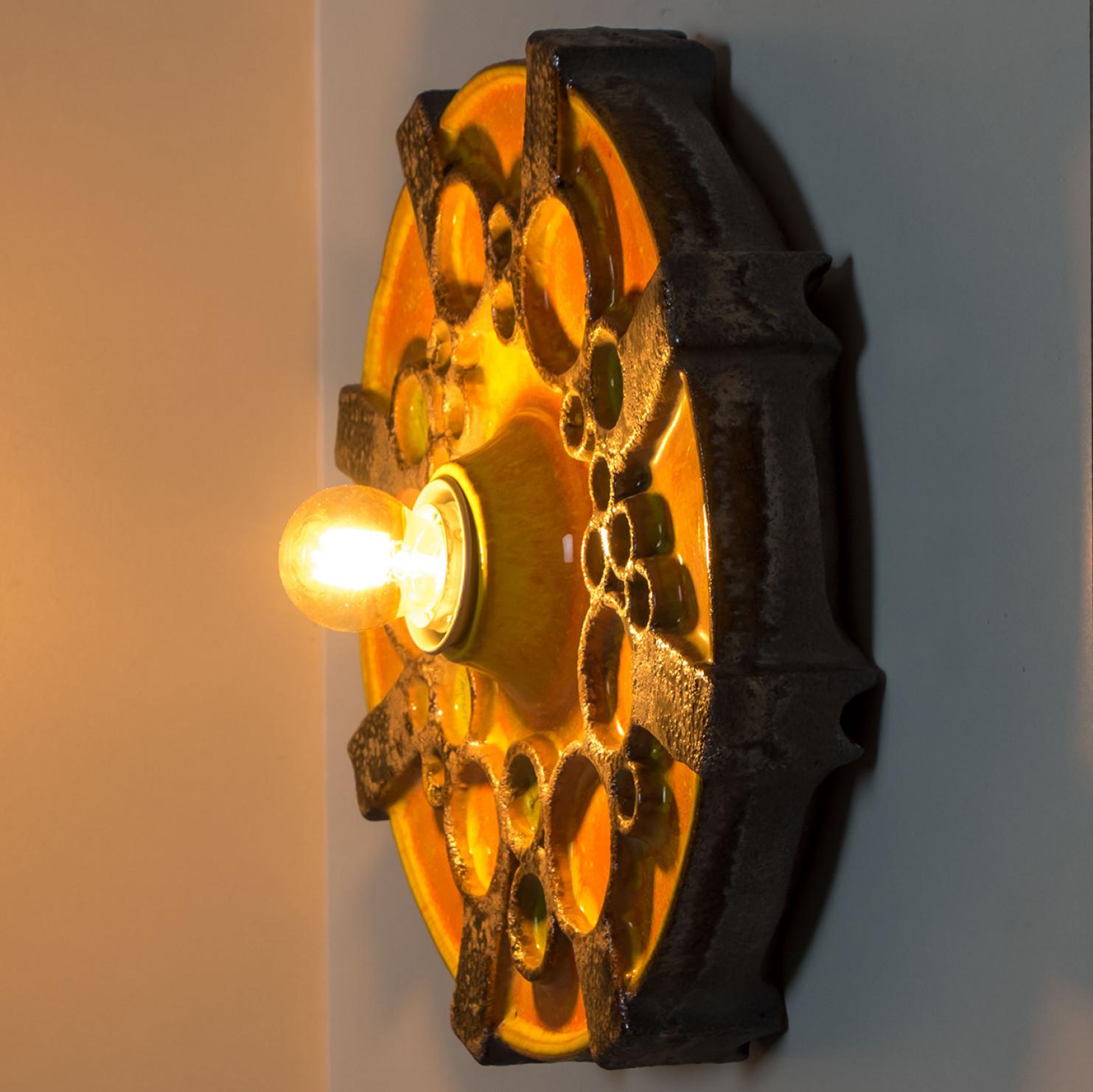 Square Brown Orange Green Ceramic Wall Light, Denmark, 1970 For Sale 4