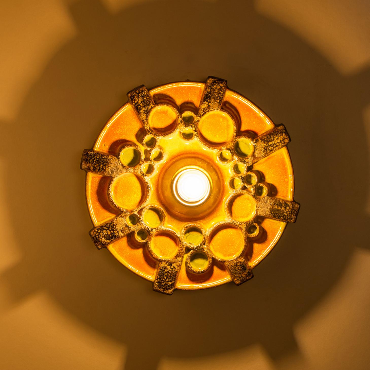 Square Brown Orange Green Ceramic Wall Light, Denmark, 1970 For Sale 6