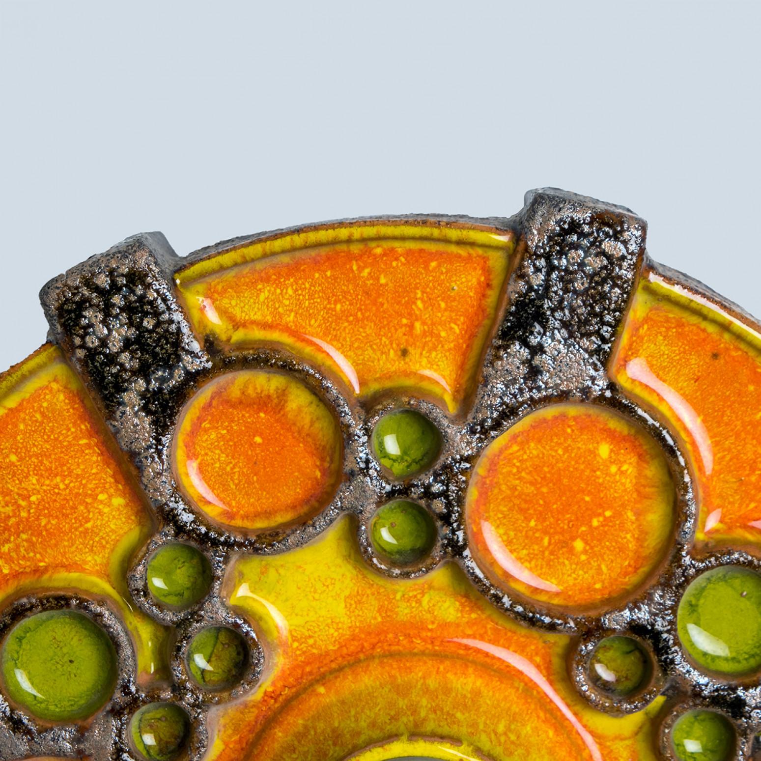 Glazed Square Brown Orange Green Ceramic Wall Light, Denmark, 1970 For Sale