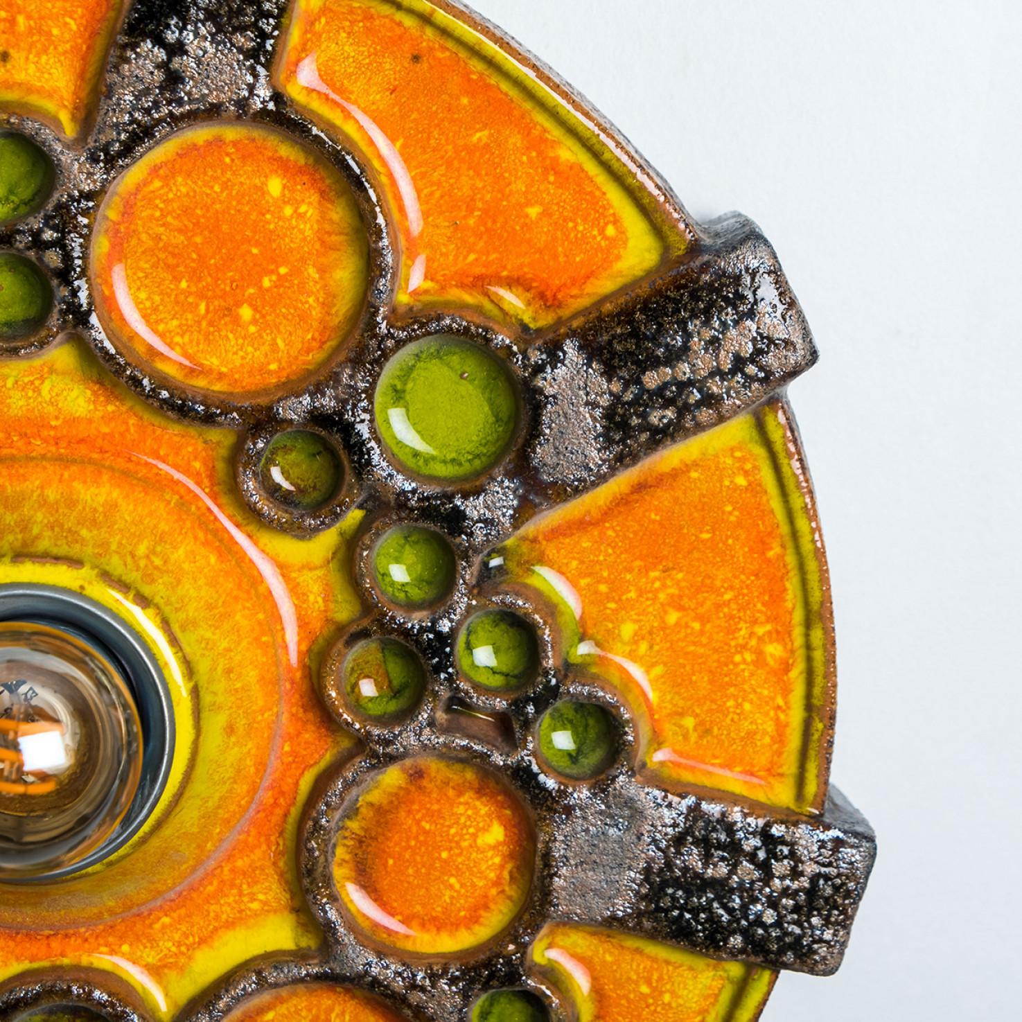 Square Brown Orange Green Ceramic Wall Light, Denmark, 1970 In Good Condition For Sale In Rijssen, NL