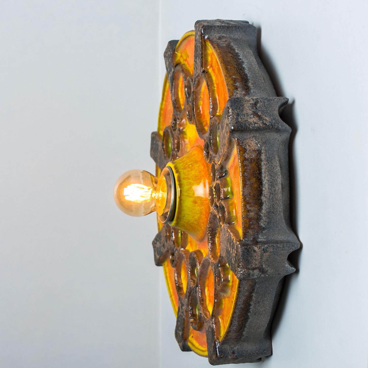 Square Brown Orange Green Ceramic Wall Light, Denmark, 1970 For Sale 2