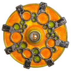 Square Brown Orange Green Ceramic Wall Light, Denmark, 1970