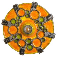 Square Brown Orange Green Ceramic Wall Light, Denmark, 1970