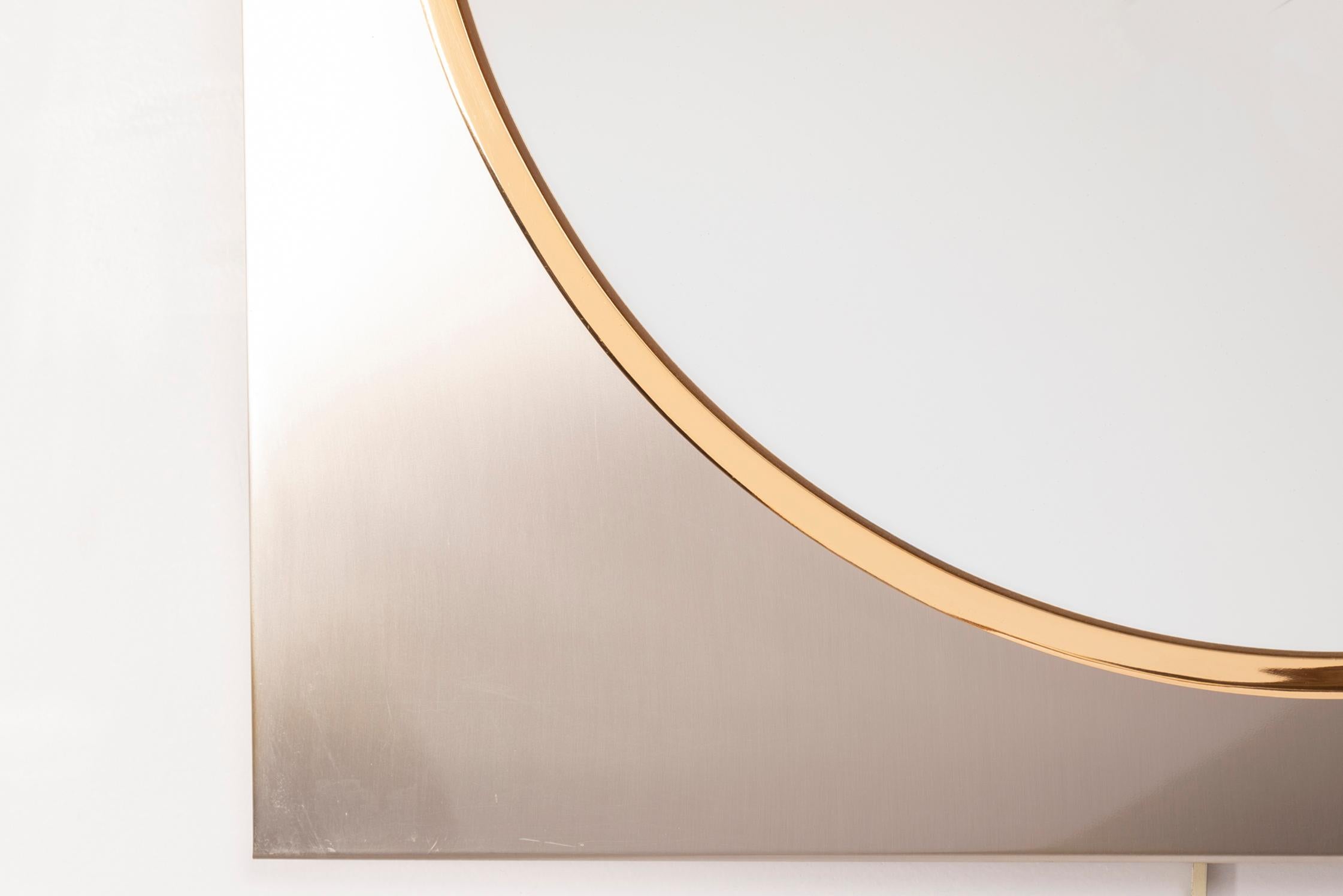 Square Brushed Steel and Brass Mirror, 1970s In Good Condition In Paris, Ile-de-France