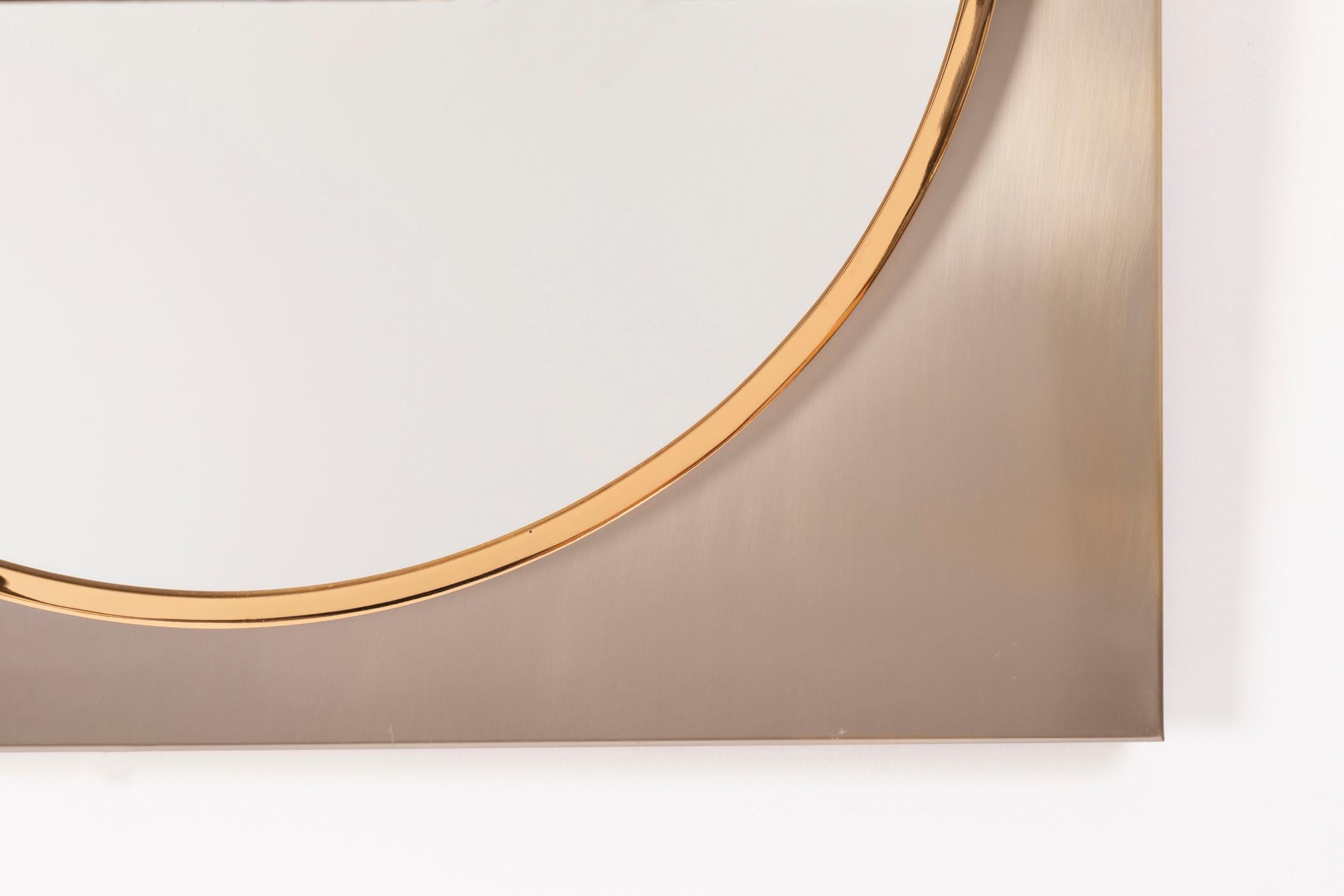 Late 20th Century Square Brushed Steel and Brass Mirror, 1970s