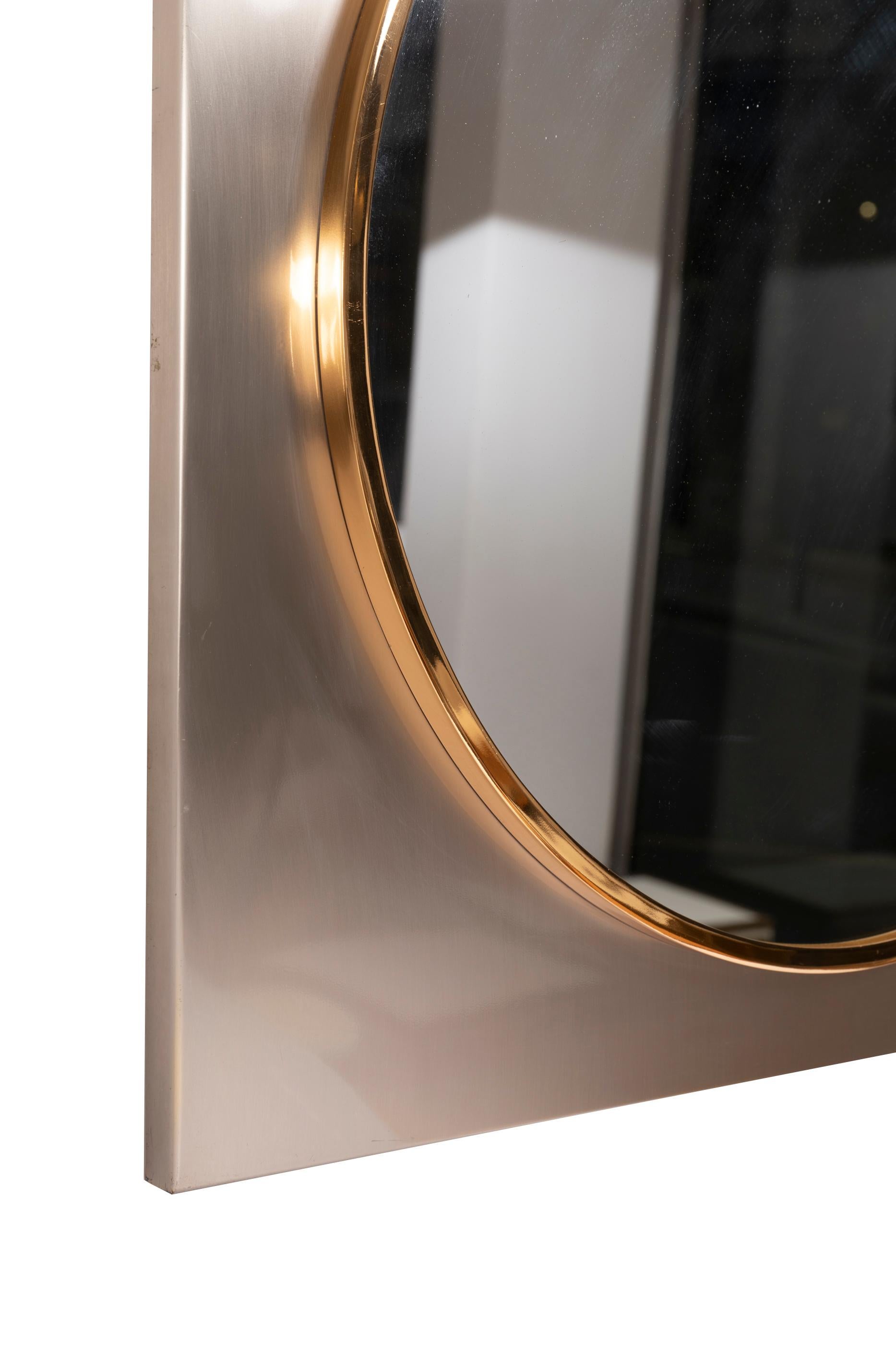 Square Brushed Steel and Brass Mirror, 1970s 1