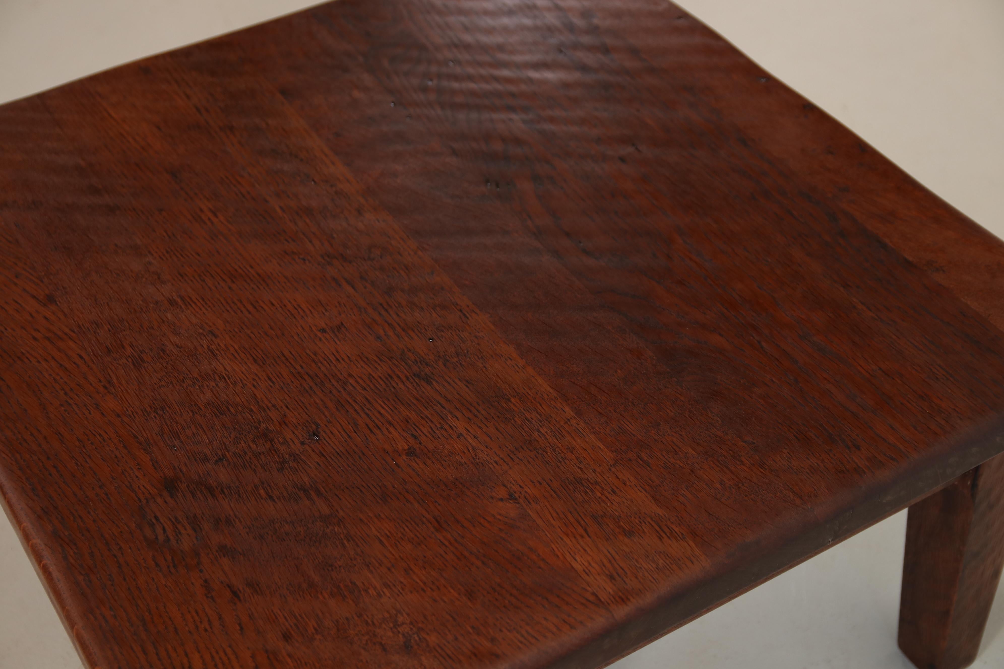20th Century Square Brutalist Artisan solid oak coffee table, 1970's For Sale