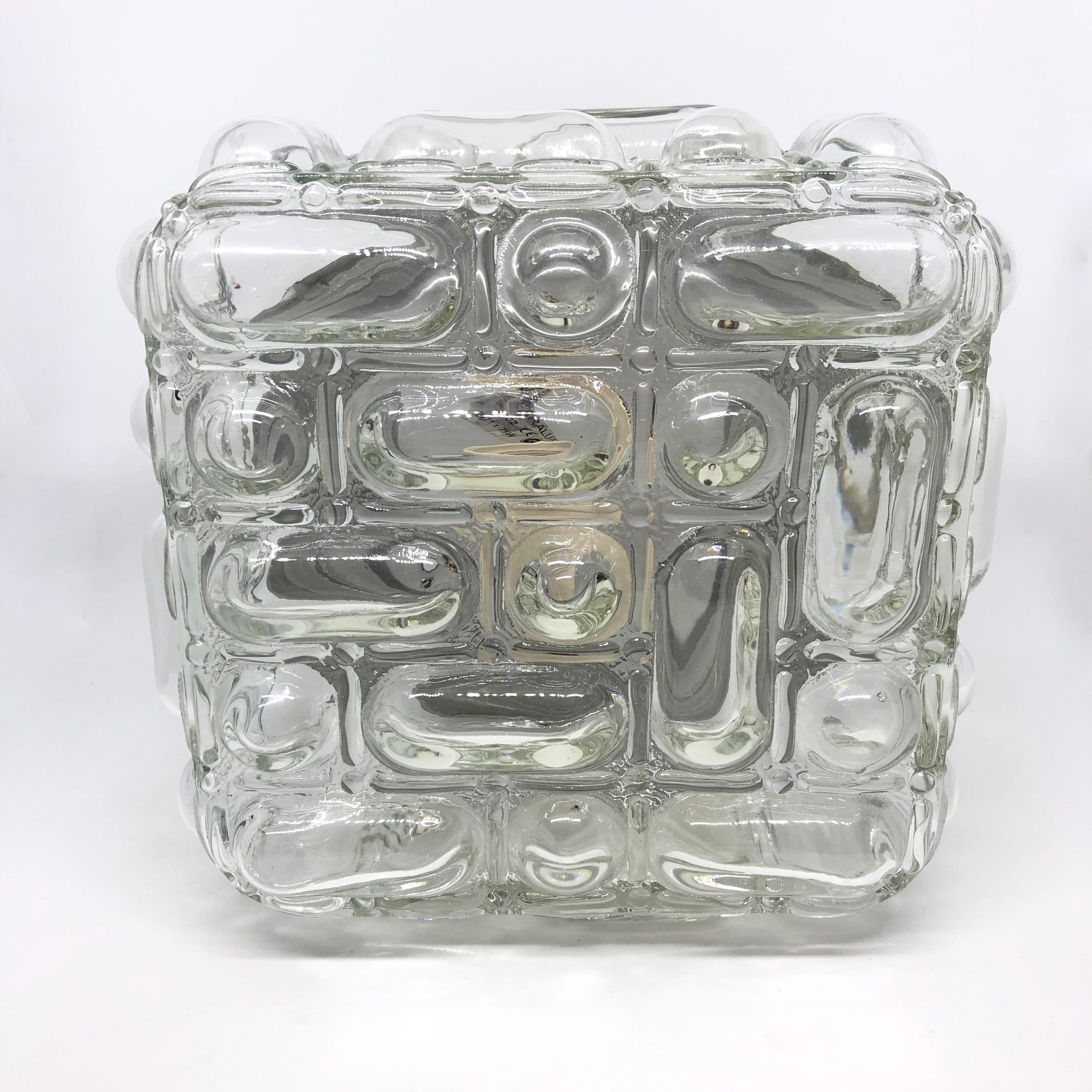 Mid-Century Modern Square Bubble Glass Flush Mount Helena Tynell Style, Vintage, 1970s