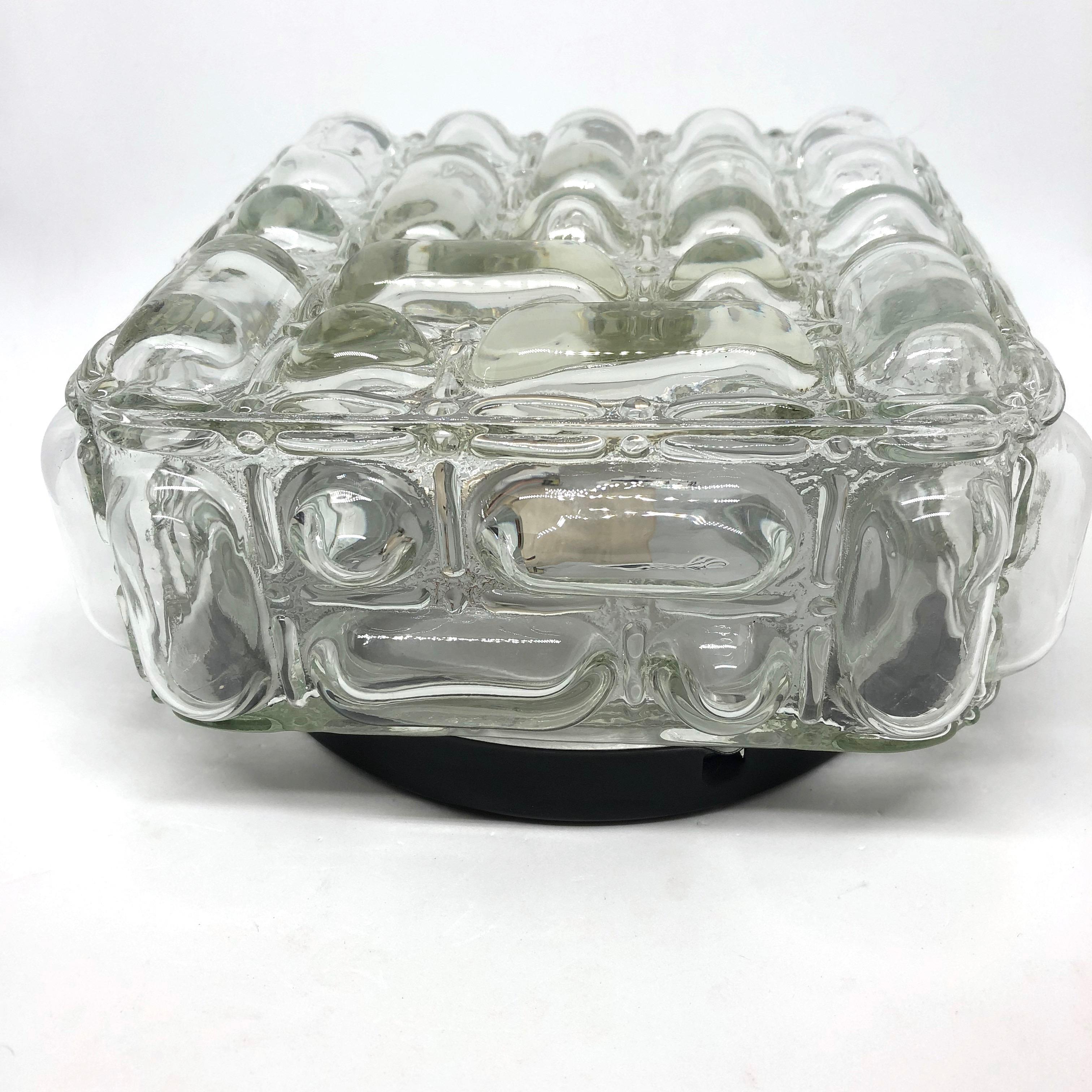 German Square Bubble Glass Flush Mount Helena Tynell Style, Vintage, 1970s