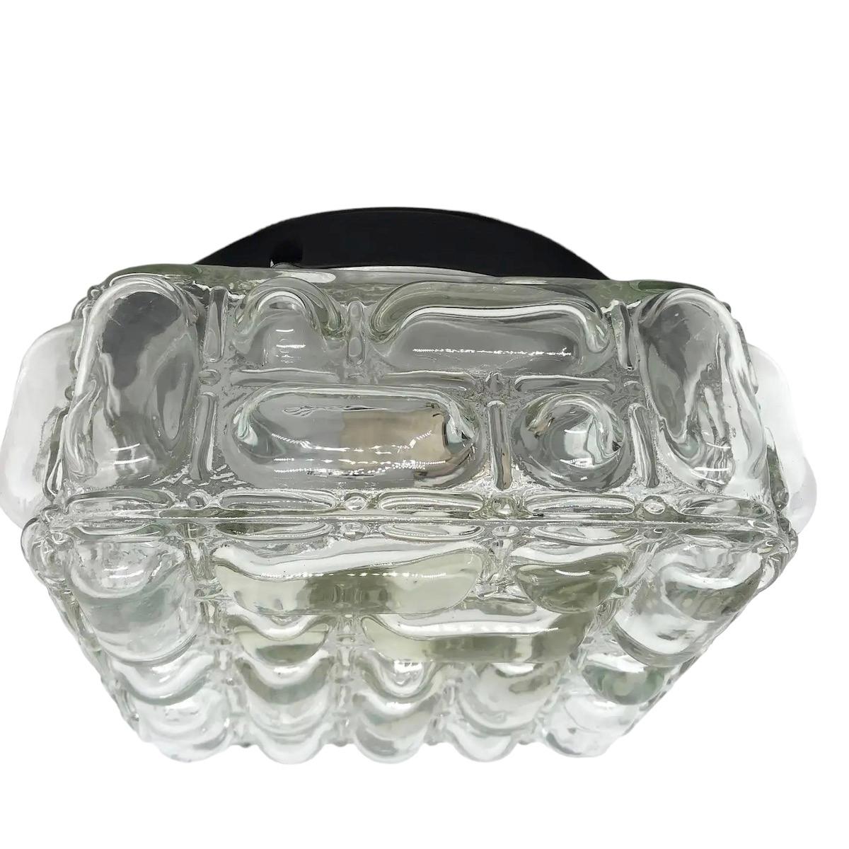 Tedesco Lampada ad incasso quadrata in vetro a bolle d'aria in stile Helena Tynell, Vintage, anni '70 in vendita