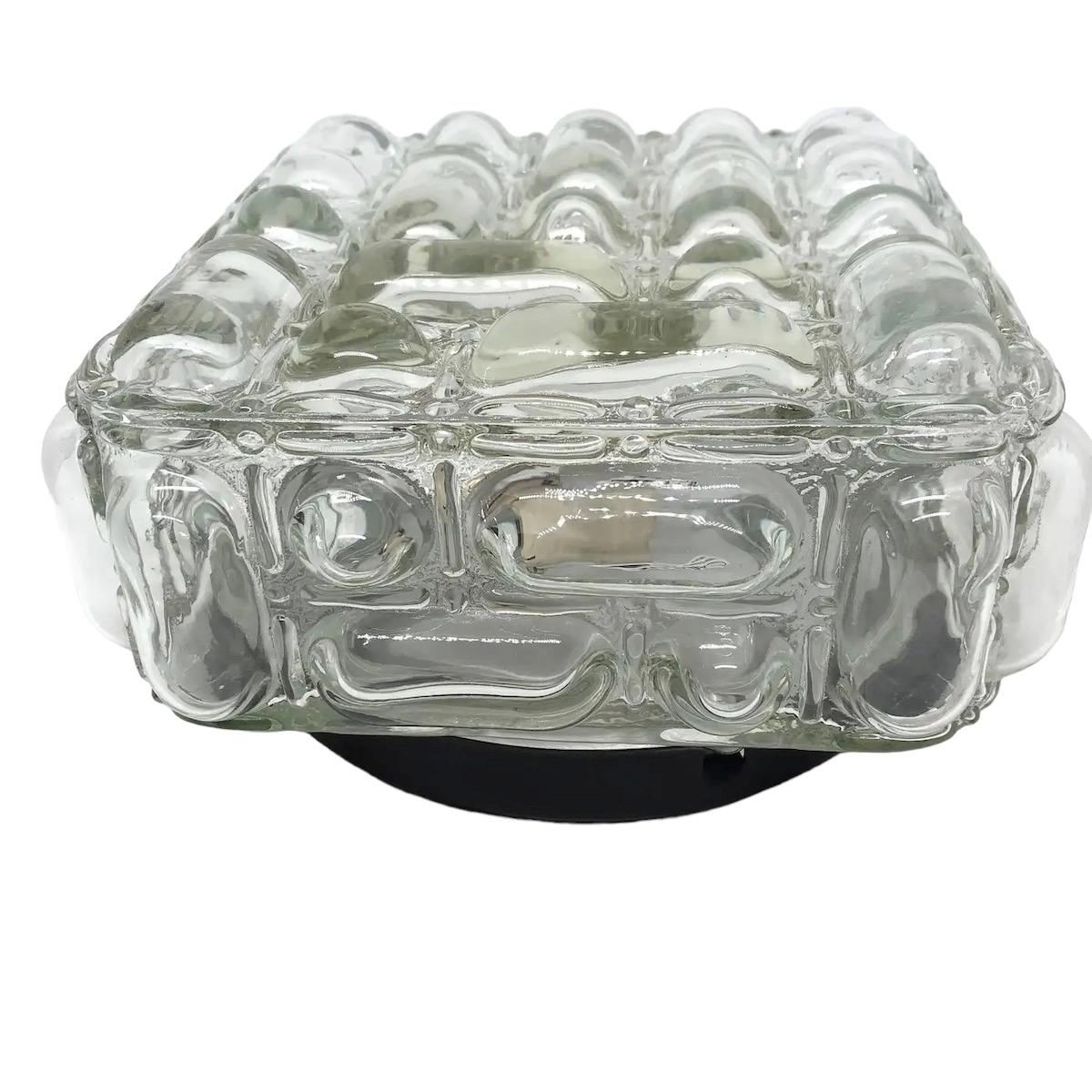 German Square Bubble Glass Flush Mount Helena Tynell Style, Vintage, 1970s For Sale