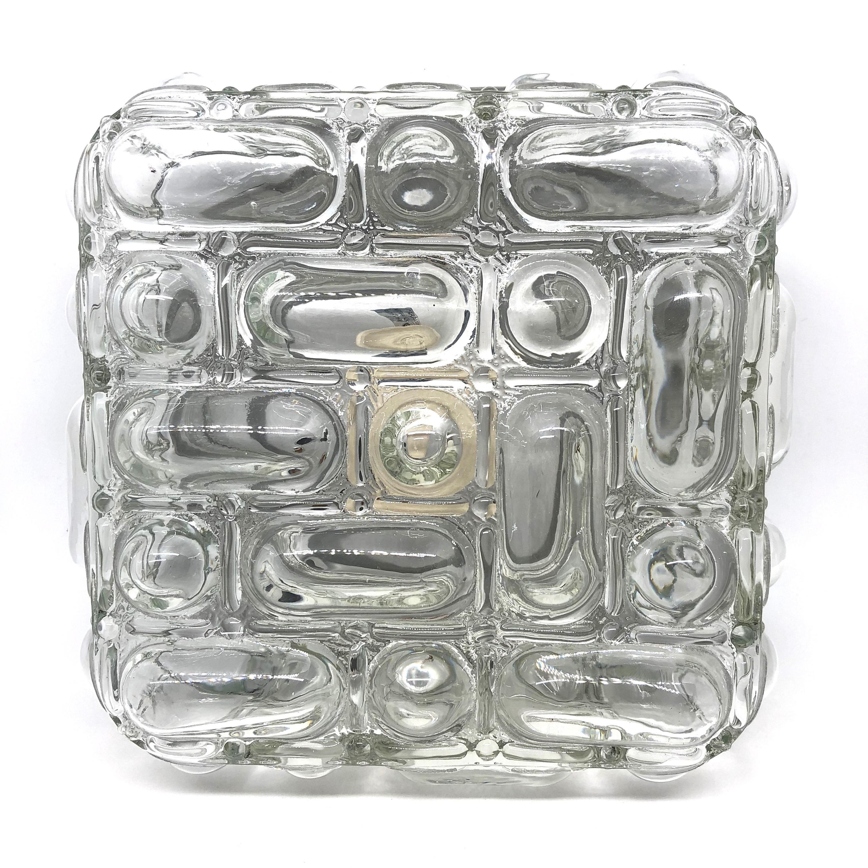 Late 20th Century Square Bubble Glass Flush Mount Helena Tynell Style, Vintage, 1970s