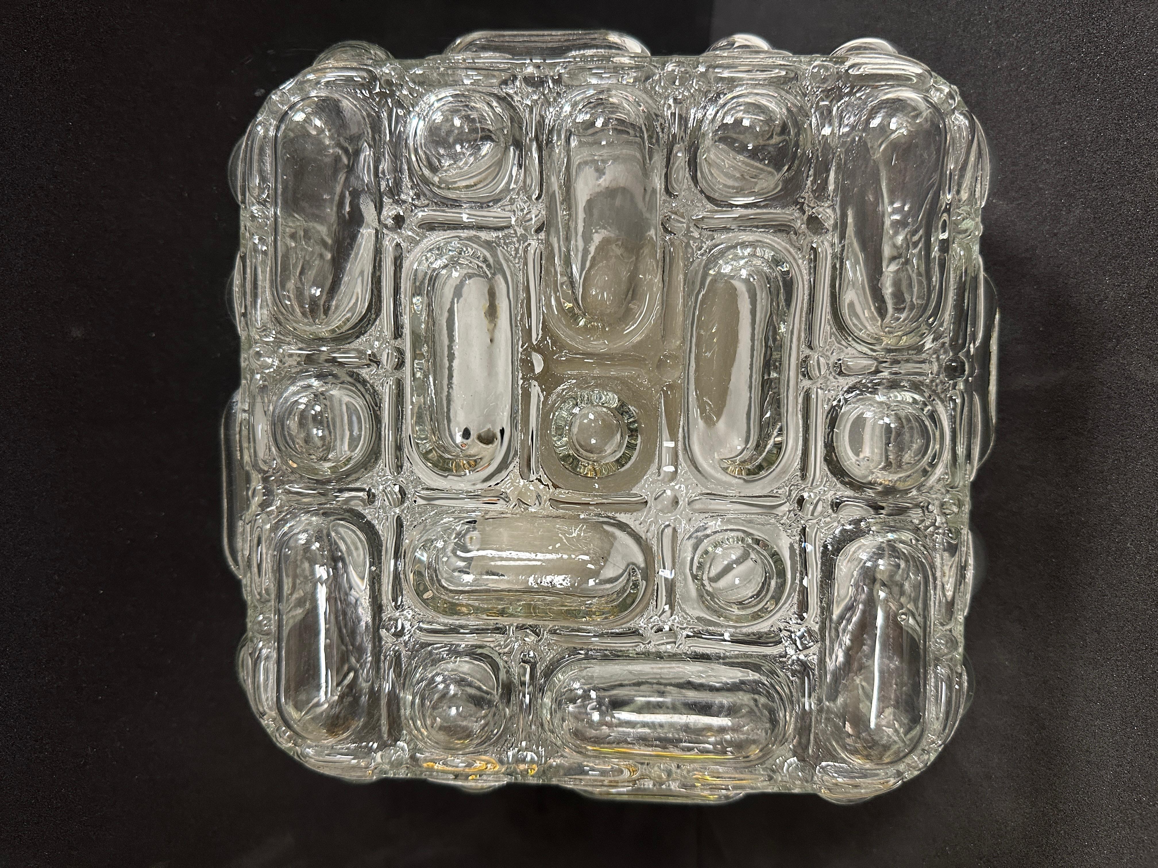 Late 20th Century Square Bubble Glass Flush Mount Helena Tynell Style, Vintage, 1970s For Sale