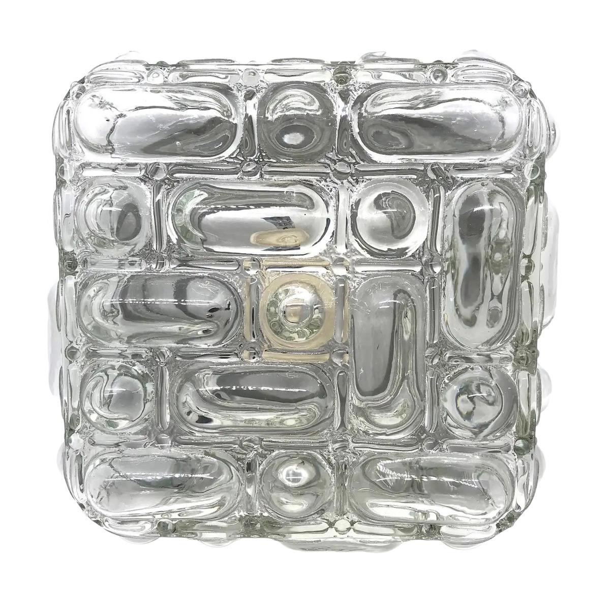 Late 20th Century Square Bubble Glass Flush Mount Helena Tynell Style, Vintage, 1970s For Sale