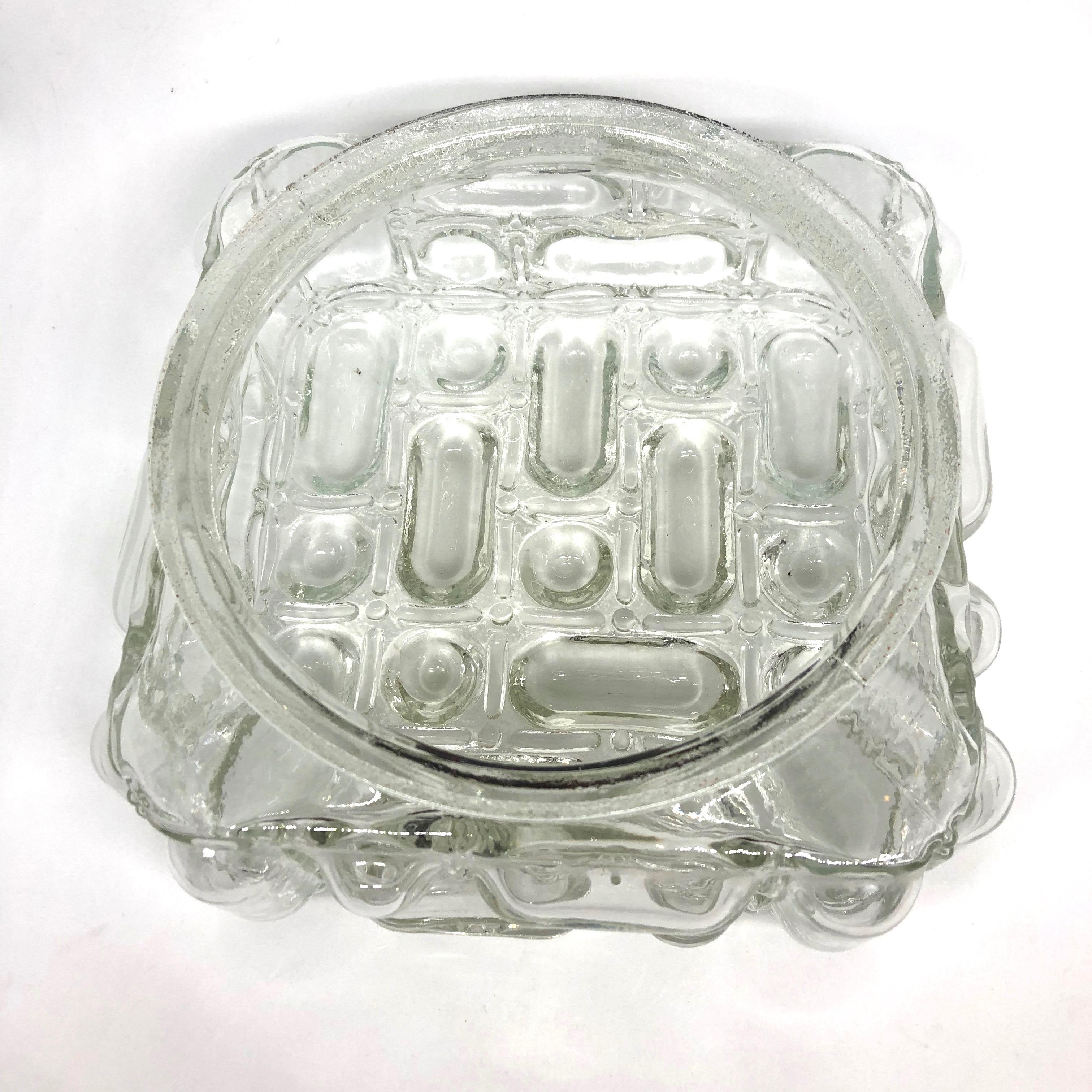 Metal Square Bubble Glass Flush Mount Helena Tynell Style, Vintage, 1970s