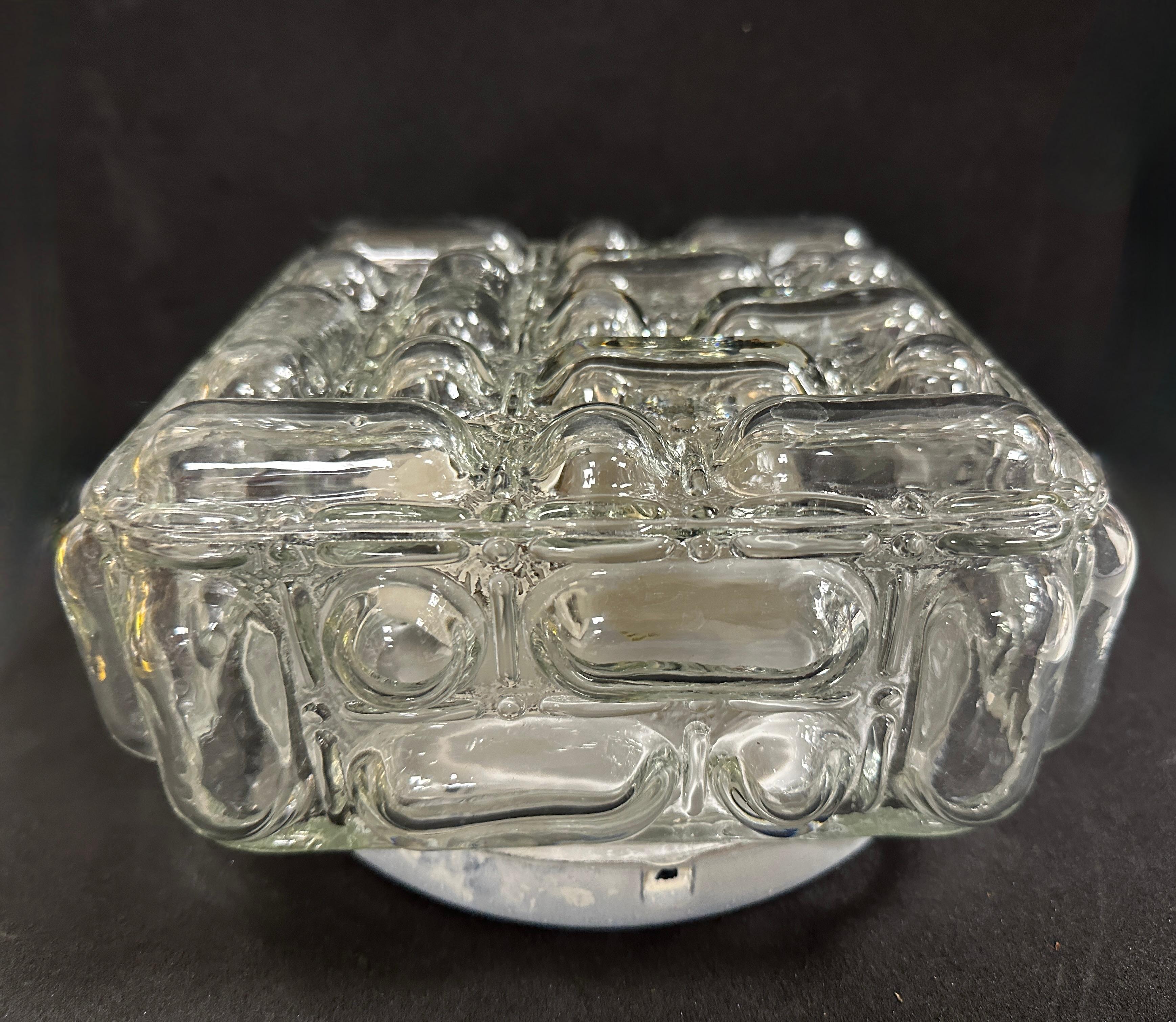 Metal Square Bubble Glass Flush Mount Helena Tynell Style, Vintage, 1970s For Sale